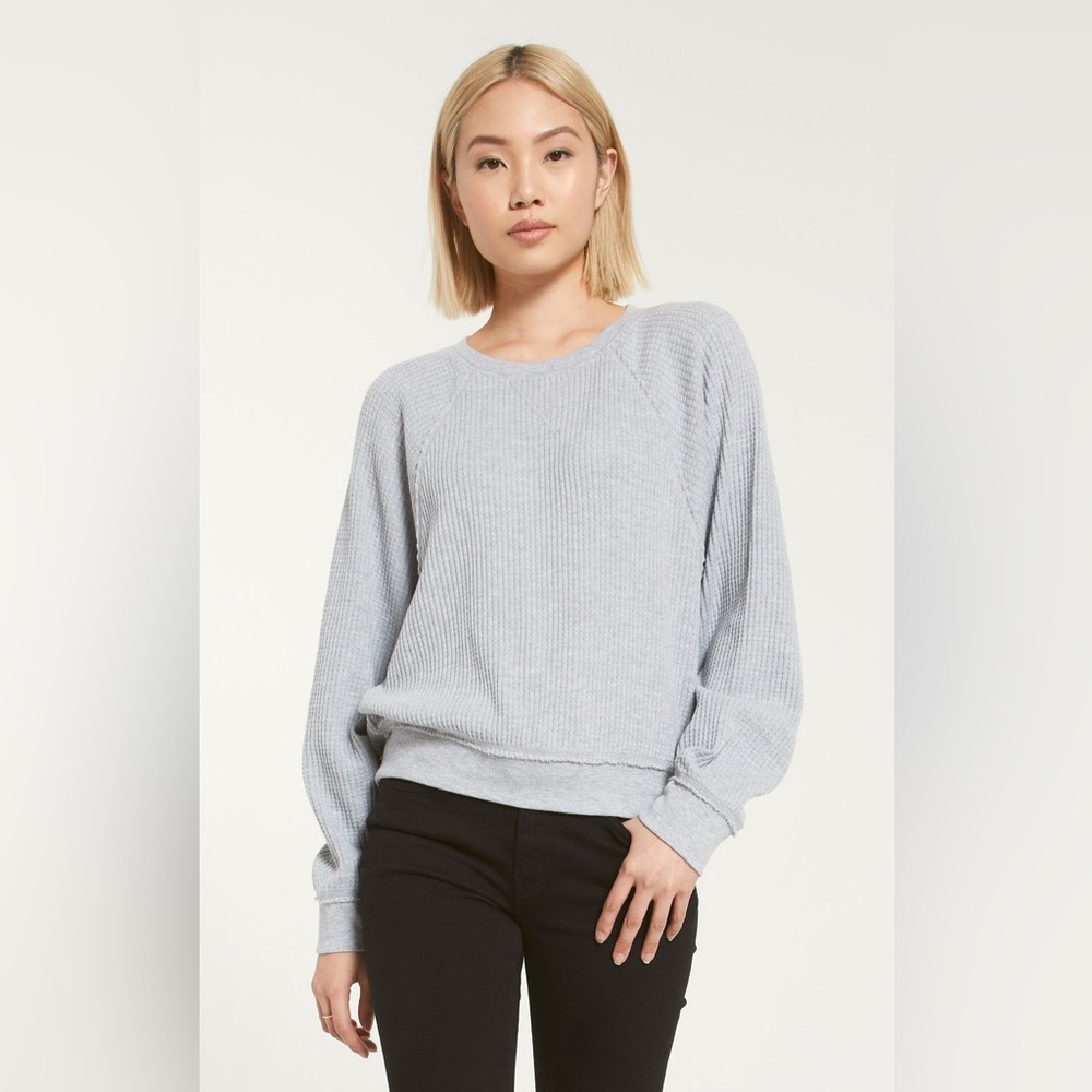 Women's Z Supply Claire Waffle Light Gray Sweater Size L